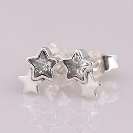 Stud Earrings Double Star With Crystal Earring For Women Authentic S925 Sterling Silver Jewelry Lady Girl Birthday Gift