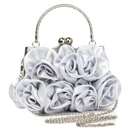 Evening Bags Elegant Silk Clutch Bag Wedding For Women Small Handbags Soft Surface Rose Floral Purse With Chain Female 230824