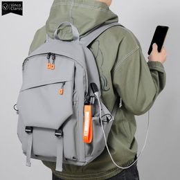 School Bags VC Mens Waterproof Backpack Simple Solid Urban Man USB Backpacks for Men Lightweight Laptop Trend Bag 230823