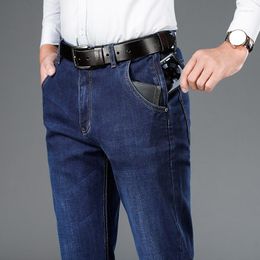 Men's Jeans Brand Spring Autumn Business Casual High Waist Denim Quality Cloth Volcanic Cotton Elastic Fit Straight Pants