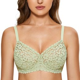 Bra's Unlined Floral Lace Minimizer Bra Plus Size Underwire Full Coverage Sheer Underwear 230823