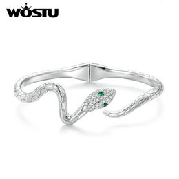 Bangle WOSTU Silver Colour Classical Snake Open Bangle Bracelets For Women Shiny Green White Zircon Charm Bracelet Unique Jewellery Gift 230824