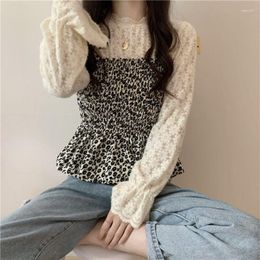 Women's Blouses Mori Girl Style O-Neck Lace Print Patchwork Flare Sleeve Women Blouse Hollow Out Folds Pullover French Long Inside Top