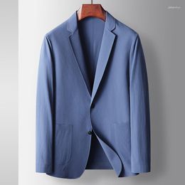 Men's Suits Mens Casual Suit Spring Summer Seamless Elastic Long Sleeve Button Up Blazer Boys Thin Light Blue Jacket Oversize