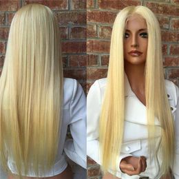 Pre Plucked Brazilian Honey Blonde Human Hair Lace Front Wigs Color 613# Straight Thick Glueless Full Lace Human Hair Wigs With Ba2420