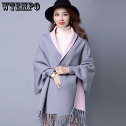 Scarves Lady Tassel Knitted Shawl Sweater Women Solid Batwing Sleeve Poncho Cardigan Wrap Swing Autumn Winter Fashion Wholesale 230824