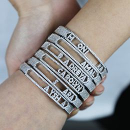 Bangle Personalised Name Paved 5A Cubic Zirconia Jewellery Customise Fashion Women DIY 26 Initial Alphabet Slider Letter Bracelets 230824