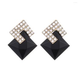 Dangle Earrings Korean Black Geometric Square For Women Luxury Statement Rhinestone Earring Jewellery Accessories