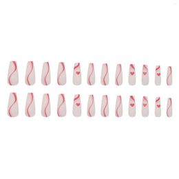 False Nails Red Ripple Decor Long Artificial Light And Easily Stick Fake Nail For Women Stage Performance Wear