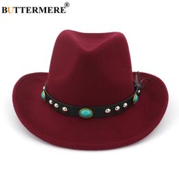 sboy Hats BUTTERMERE Women Men Burgundy Wool Chapeu Western Cowboy Hat Gentleman Jazz Sombrero Hombre Cap Elegant Lady Cowgirl 230823