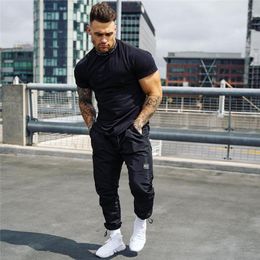 Men's Suits B3240 Gyms T-shirt Men Short Sleeve Cotton Casual Slim T Shirt Male Fitness Bodybuilding Workout Tee Tops Summer