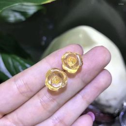 Stud Earrings MeiBaPJ Natural Citrine Gemstone Flower Real 18K Yellow Gold Fine Charm Jewelry For Women