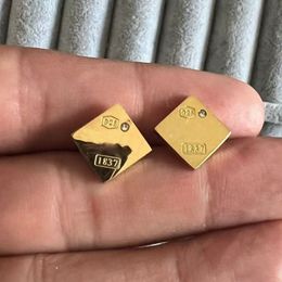 Gold Colour Luxury Designer Women Fashion Stud Stainless Steel Simple Square Lover Couple Earrings Wholesale