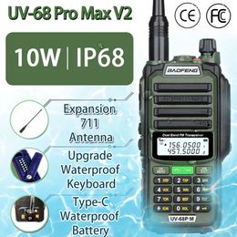 Walkie Talkie 2023 Baofeng UV 68 Pro Max V2 10W IP68 Waterproof High Power CB Ham Long Range UV68 Portable Two Way Radio Hunting l230823