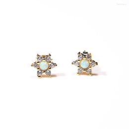 Stud Earrings Cute Small Cz Flower Earring With Clear White Fire Opal High Quality Minimal Jewellery