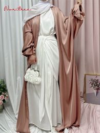 Ethnic Clothing Ramadan Eid Fashion Puff Sleeve Loose Muslim Abayas Soft Robe Musulmane Abaya Elegant Silky Muslim Arab Worship Service Clothing 230824