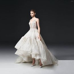 Casual Dresses Dreamlike Floral Bride Backless Spaghetti Robe De Mariee 2023 Asymmetrical Crystals Bridal Dress Vestido Noiva