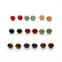 Stud Earrings 12mm Fine Jewellery Natural Stone Stainless Steel Inlaid Hexagon For Charming Lady Handmade DIY Accessories