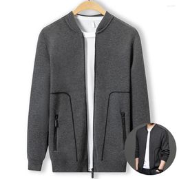 Men's Sweaters Business Style Two Front Zipper Pocket Solid Colour Casual Crew Neck Winter Sweater Men Long Sleeve Knitwear Mens Cardigans