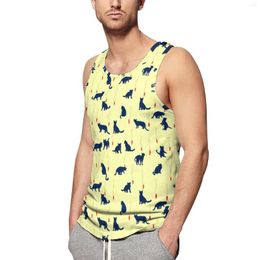 Men's Tank Tops Animal Silhouette Top Blue Cute Kittens Sportswear Summer Workout Male Design Sleeveless Shirts Big Size