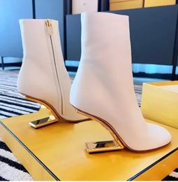 Ankle Boots Designer Womens shoes Fashion F special shaped heel Cowskin Square Toes Boot size 35-42