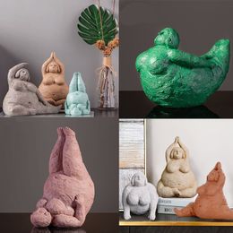 Decorative Objects Figurines Resin Fat Lady Yoga Pose Abstract Character Sculpture Nordic Home Decor Artwork Decoration Woman Statue Desketop Craft 230823