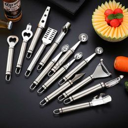 Kitchen Gadgets Sets 304 Stainless Steel Fruit Digger Fruit Corer Corrugated Carving Knife Fish Scaler Tray Lifter Bottle Opener HKD230810