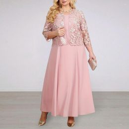 Casual Dresses Loose Hem Midi Dress Coat Set Comfortable Material Floral Embroidered Plus Size Party Outfit 2-piece For Women's