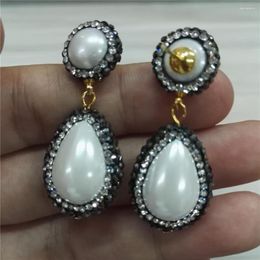 Dangle Earrings High Quality Natural White Round And Water Drop Pearl Beads Jewellery Charms Paved Crystal Rhinestone Earring For Women