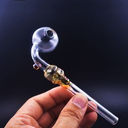 50pcs Curved Glass Oil Burner Pipes Skull Pyrex Hand Glass Pipe Colored Smoking Pipes Dab Tool Glass Smoking Accessories with Color Balancer