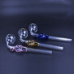 Cheap Skull Smoking Pipes Colours Curved Hand Spoon Pipe Thick Pyrex Glass Oil Burner Pipes Smoking Accessories for Dab Rig Bong Tools