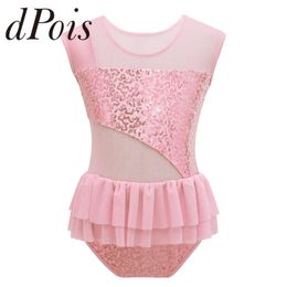 Body Mechanics Clothing Kids Girls Sequins Gymnastics Leotards Sleeveless Ballet Dance Leotards Bodysuit Ballerina Children Figure Ice Skating Jumpsuit 230825