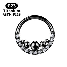 Piercing Cartilage Titanium Septum Hinge Tragus Earrings Gold Zircon Segment Nose Ring Clicker Industrial Body Jewellery