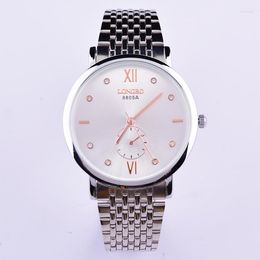 Wristwatches LONGBO Brand Rhinestone Quartz Silver Stainless Steel Waterproof Watches Men Bussiness Fashion Causal 8805A