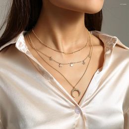 Chains Trendy Multilayer Bead ButterflyMoon Necklace Vintage Gold Color Pendant Collarbones Star Clavicular Chain For Women Jewelry
