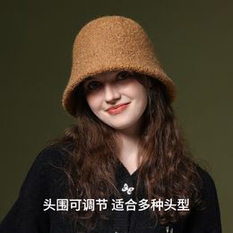 Wide Brim Hats Bucket Hats Autumn and winter fisherman hat women's windproof warm cashmere basin hat solid Colour slimming all-match Korean bucket hat 230824