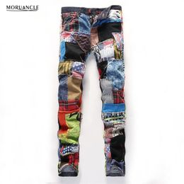 2020 New Mens Fashion Patchwork Jeans Personality Jean Joggers With Patches Slim Fit Denim Trousers Bran Designer Straight E0015286r
