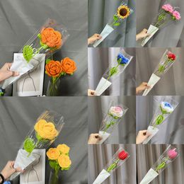 Decorative Flowers Hand Knitted Flower Yarn Crochet Bouquet Wedding Decoration Table Home Decorate Fake Handmade Valentine's Gift