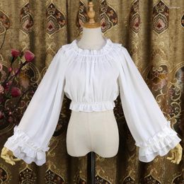 Women's Blouses Spring Autumn Japan Lolita Flare Long Sleeve Blouse Women Sweet Tie Bow Ruffles Chiffon Shirt Ladies Bottom Short Tops