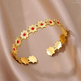 Bangle Gold Colour Stainless Steel Bracelet For Women Flower Bangles Bracelets 2023 Trend Luxury Band Designer Jewerly Pulseras Mujer