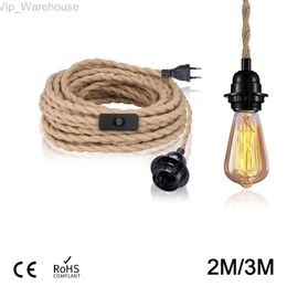 Vintage Style Hemp Rope Pendant Light Cord Kits 2M 3M 4.5M EU Plug Switch E27 Vintage Lamp Holder for Simple Hanging Lamp Decor HKD230825