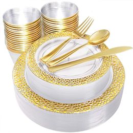 Disposable Dinnerware Party Tableware Plastic Plate With Silverware Set Suitable for Wedding Supplies 10 People 230825