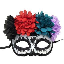 Party Masks Mexican Day of the Dead Masquerade Ball Mask Halloween with Floral Ghost Half Face Mask Cosplay Performance Rave Party 230824