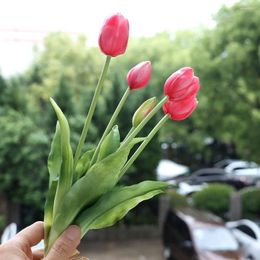 Decorative Flowers Luxury Silicone Real Touch Tulips Bouquet 5 Heads Stems Artificial Wedding Party Room Decoration Flores Artificiales