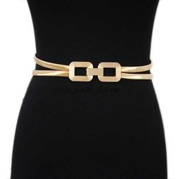 Belts New Luxury Gold Buckle Stretch Belt Women Fashion Thin Metal Buckle Retro Belts Female Jeans Dress Waistband 2022 L0825