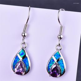 Dangle Earrings Cute Female Big Purple Water Drop Boho Blue Fire Opal Bride Wedding Long For Women
