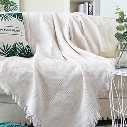 Blankets Home el Pure Cotton Bedding Office Sofa Knitted Cover Blanket With Tassel Tapestry For Bed Airplane Travel Decor Blankets 230824