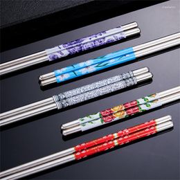 Chopsticks Stainless Steel Portable Reusable Non-slip Sticks Tableware Porcelain Patters Chinese