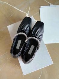 Women dance dress shoes gai ballerina flats women nappa crystal strap black casual shoes soft leather embellished baller flat luxury designer 35-41