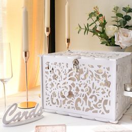 Other Event Party Supplies OurWarm White Wedding Card Box with Lock PVC Gift for Decorations Reception Anniversary Bridal 230824